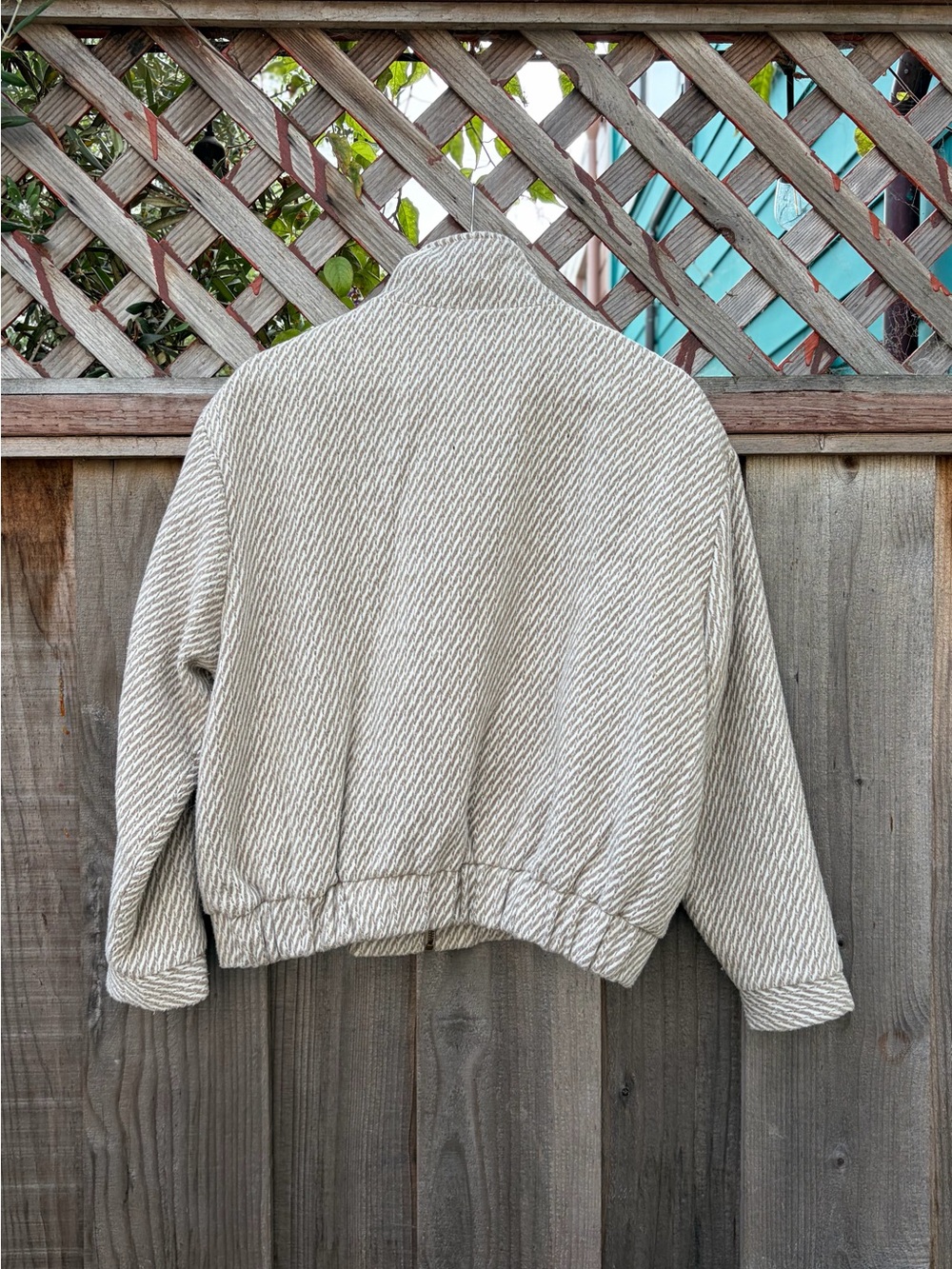 12th Tribe Cream Textured Bomber Jacket - Picture 3 of 5